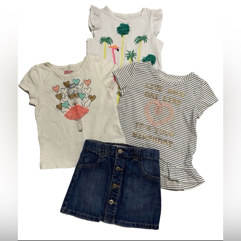 Epic Threads Size 3T Old Navy Girl White Tops Tees & Denim Blue Jeans Skirt Kids